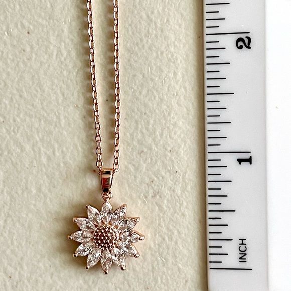 Dainty Rose Gold Color Sunflower Necklace - Picture 3 of 4